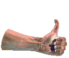 a pixelated image of a hand giving a thumbs up sign .