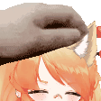 a close up of a person petting a girl 's head with a hat on .
