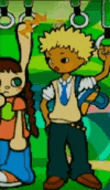 a boy and a girl are standing next to each other .