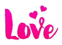 the word love is written in pink with pink hearts surrounding it