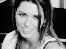 smiling shania twain when you kiss me stare looking