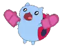 a cartoon cat is wearing pink mittens and a ladybug .