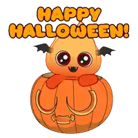 a pumpkin with a bat on it and the words happy halloween written above it