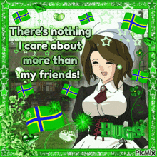a picture of a girl with the words " there 's nothing i care about more than my friends " on it