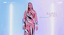 a woman in a tiger print outfit is standing in front of a sky sports logo