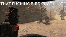 a screenshot of a video game with the words that fucking bird that i hate on it