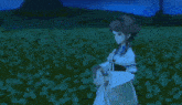 a video game character says " once again it all comes to an end " in a field of flowers