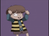 a cartoon character is wearing a striped shirt