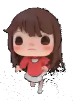 a cartoon girl in a red shirt and skirt is running