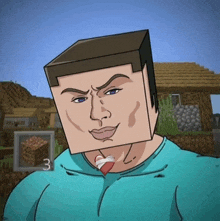 a cartoon drawing of a man with a box on his head