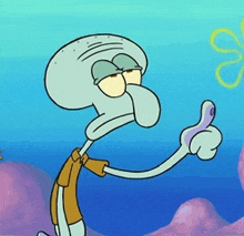 squidward from spongebob gives a thumbs up sign
