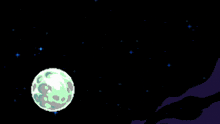 a pixel art drawing of a castle and a full moon