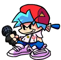 a cartoon character is holding a microphone and wearing a hat .