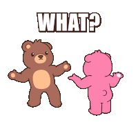 a brown teddy bear and a pink teddy bear standing next to each other with the words what written above them