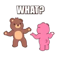 a brown teddy bear and a pink teddy bear standing next to each other with the words what written above them