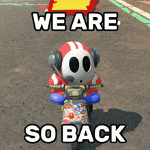 a cartoon character riding a scooter with the words we are so back