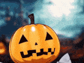 a cartoon drawing of a pumpkin with a scary face on it