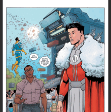 a comic book page shows a man talking to a superhero named mark
