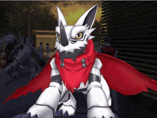 a robot with a red cape around its neck