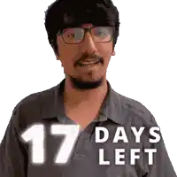 a man wearing glasses and a shirt that says 17 days left on it