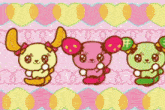 a pink teddy bear is surrounded by strawberries and stars on a pink background with the word alli written on the bottom