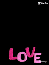 a picture of a man and a woman with the word love in pink balloons
