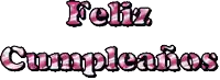 feliz cumpleanos is written in pink letters on a white background .