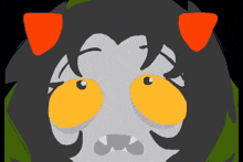 a cartoon drawing of a cat with orange ears