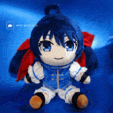 a stuffed doll with blue hair and blue eyes made with pixa