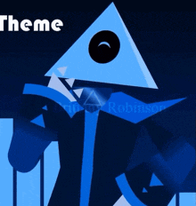 a blue triangle with a black circle in the middle and the word theme below it