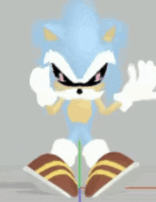 a cartoon of a sonic the hedgehog wearing a mask and gloves is standing on a gray background .