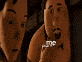 a group of cartoon characters are standing next to each other with the words `` me '' written on the bottom of the image .