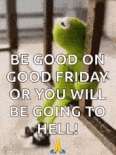 kermit the frog is sitting on a railing with a quote on it .
