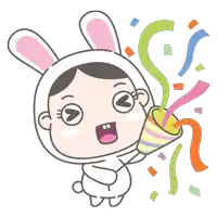 a cartoon of a girl in a bunny costume holding a colorful confetti cannon