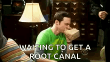 waiting to get a root canal sheldon tbbt paperbag couch