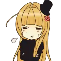 a cartoon drawing of a girl with long blonde hair wearing a black top hat