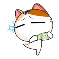a cartoon drawing of a calico cat with a white shirt