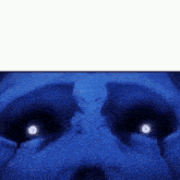a close up of a person 's face with blue eyes and a white background .