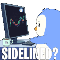 a cartoon of a penguin looking at a computer screen with the words sidelined written below it