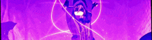 a person is standing in a purple room with a purple background .