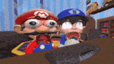 a cartoon of mario and a girl with their mouths wide open