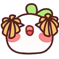 a cartoon drawing of a smiley face with two pom poms in its ears
