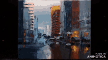 a painting of a city with the words made in animotica on the bottom