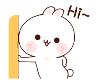 a cartoon bear is standing next to a wall and saying hi