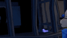 a cartoon character is smoking a cigarette in a dark room .