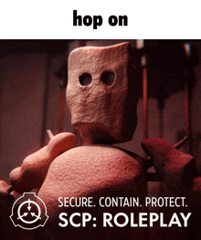 a poster for scp roleplay shows a cartoon character