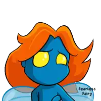 a cartoon of a blue fairy with orange hair and the words fearless fairy on the bottom