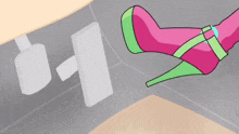 a cartoon drawing of a woman 's foot wearing a high heeled shoe