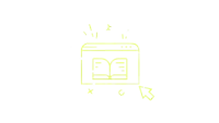 a line drawing of an open book on a computer screen with a mouse arrow pointing to it .