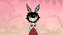 a drawing of a girl with bunny ears and a red dress